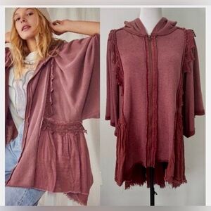 NWT Free People Rust Hooded Cape Zip-Up Jacket/Poncho in RUST